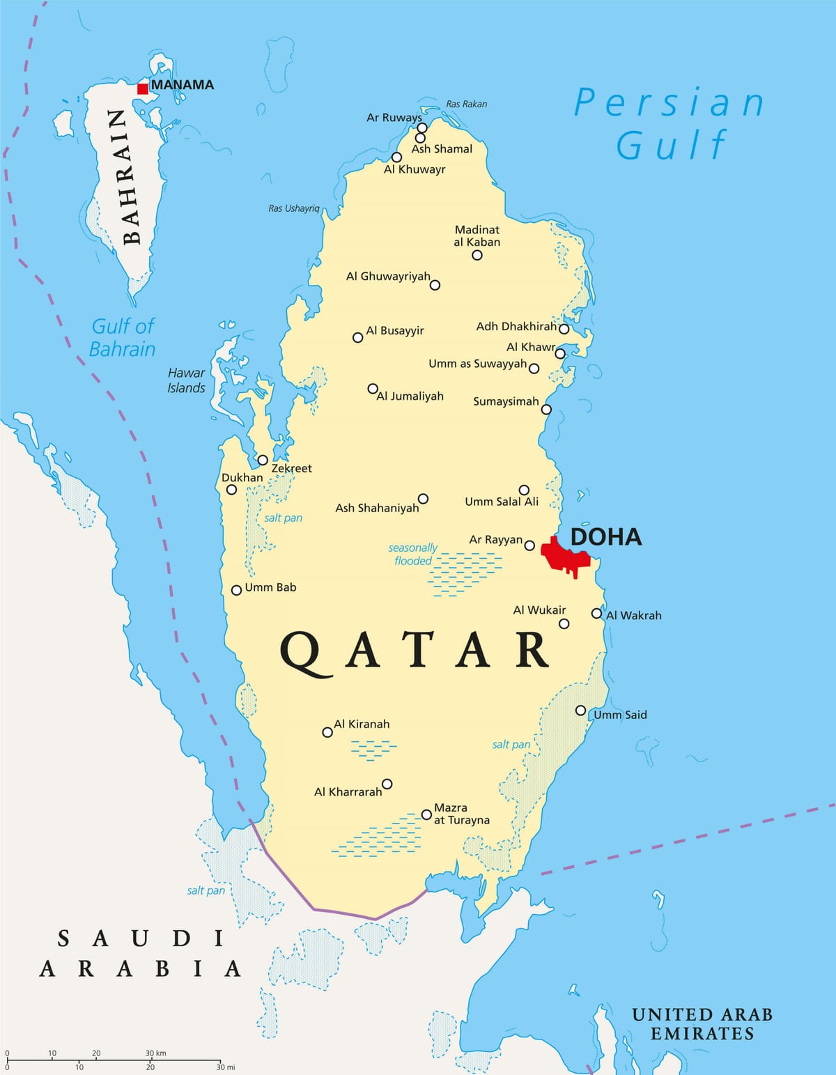 qatar mappa con le città