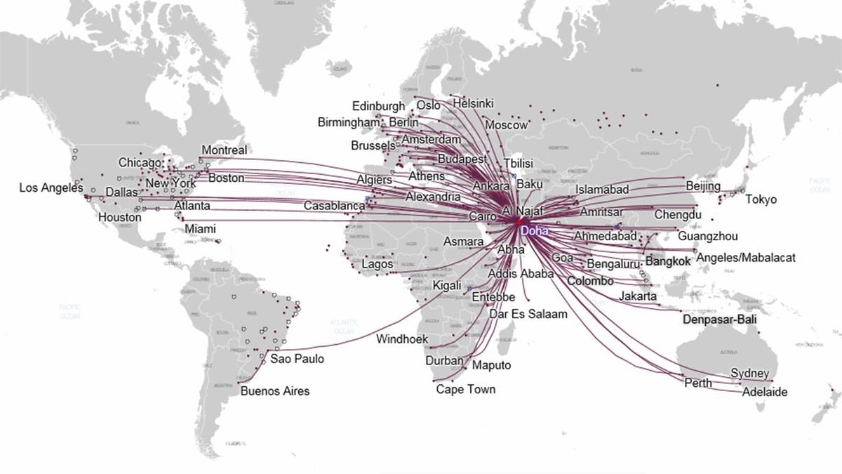 qatar airways mappa del percorso l'europa